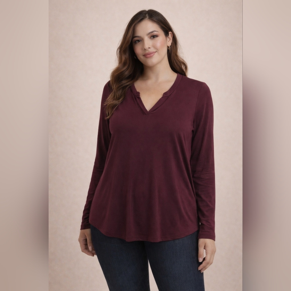 Anthropologie Postmark Maroon Split Neck Tunic To… - image 1